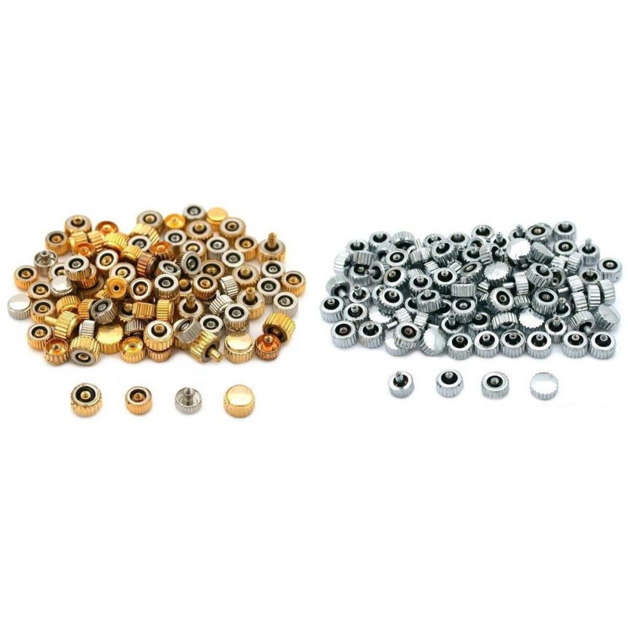 Gold Tone & Chrome Assorted Quartz Watch Crowns Watch Repair Parts Kit 200 Pcs